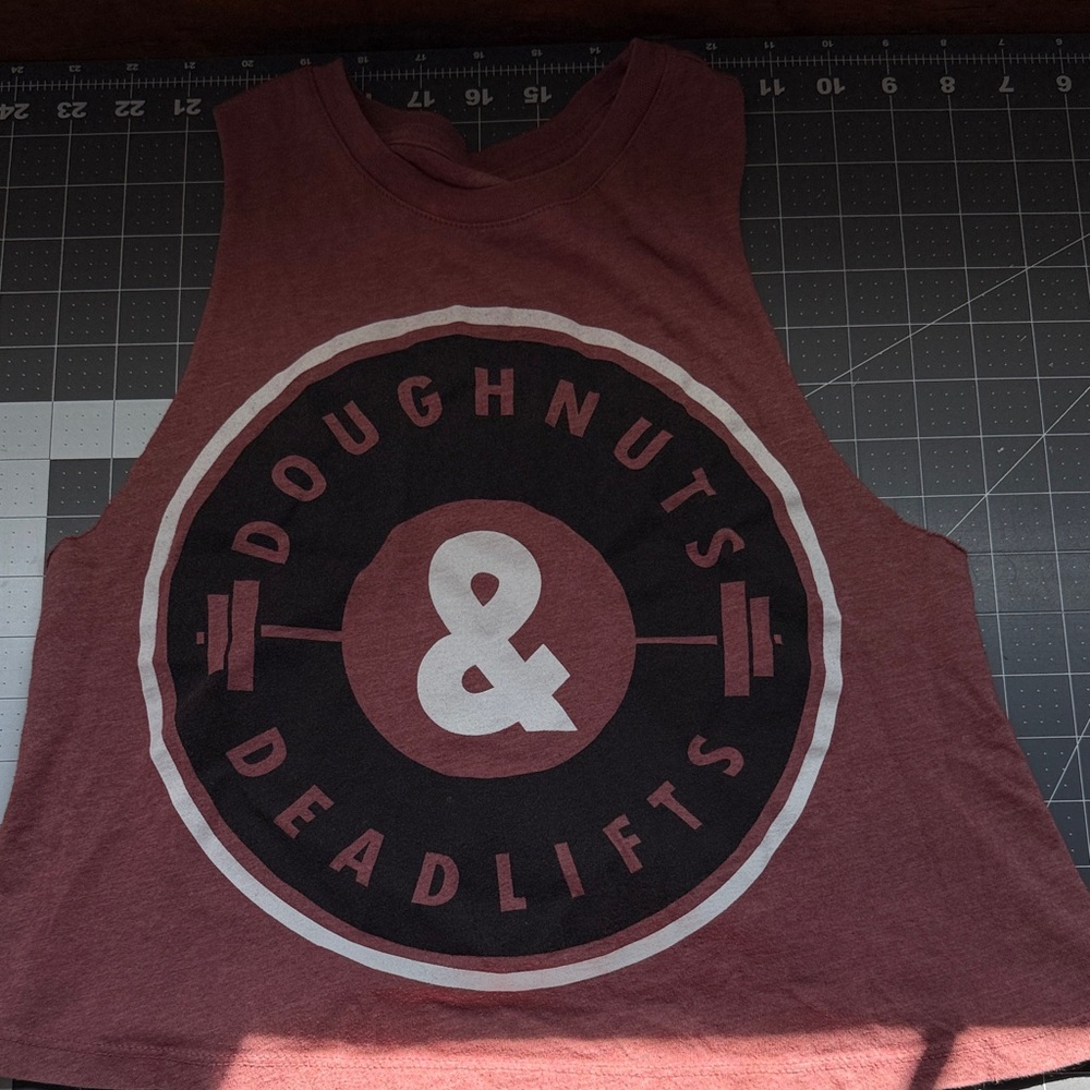 Women’s Dusty Rose Crop Tank with Doughnuts & Deadlifts Graphic
